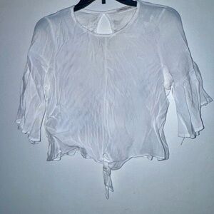 Newbury Kustom White Sheer Tie-Front Ruffle Sleeve Top